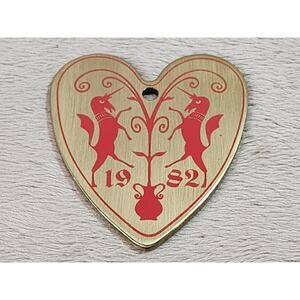 Baldwin Brass Unicorn Hex Gold Heart Ornament 1982 Christmas Holidays 3 1/4" Vtg